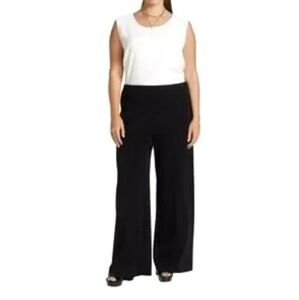 NWT Ming Wang Knit Pants Wide Leg Pull On Elastic Waist Black Minimalist 2X Plus